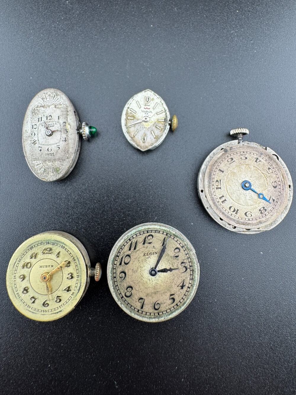 Vintage Watch Movements Lot 5 Elgin Waltham Steampunk Parts